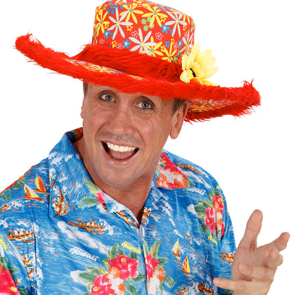 e-carnavalskleding-SYK Rode hoed Ibiza met zonnebloem