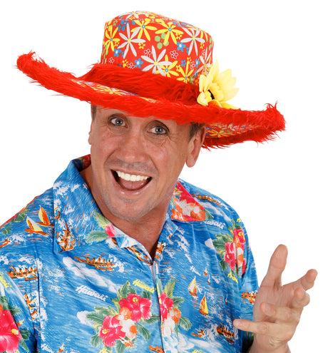 e-carnavalskleding-SYK Rode hoed Ibiza met zonnebloem