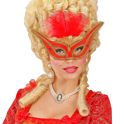 e-carnavalskleding-SYK Rode oogmaskers met veertjes