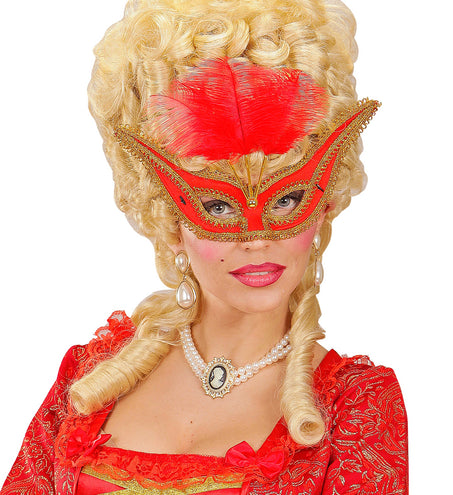 e-carnavalskleding-SYK Rode oogmaskers met veertjes