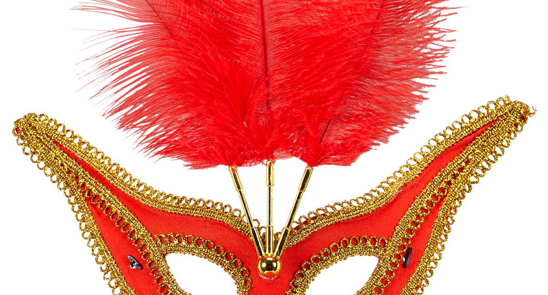 e-carnavalskleding-SYK Rode oogmaskers met veertjes