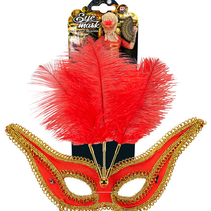 e-carnavalskleding-SYK Rode oogmaskers met veertjes