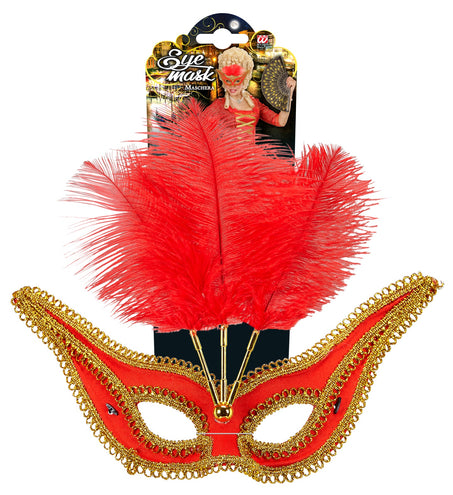 e-carnavalskleding-SYK Rode oogmaskers met veertjes
