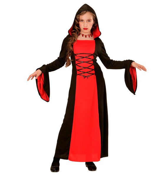 e-carnavalskleding-SYK Rood met zwarte Gothic lady jurk voor kids