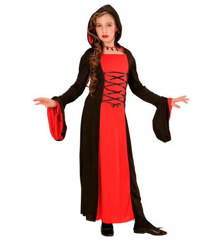 e-carnavalskleding-SYK Rood met zwarte Gothic lady jurk voor kids