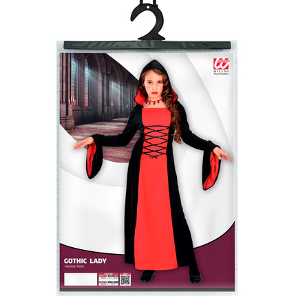 e-carnavalskleding-SYK Rood met zwarte Gothic lady jurk voor kids