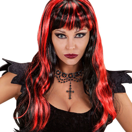 e-carnavalskleding-SYK Rood zwarte Halloween pruik