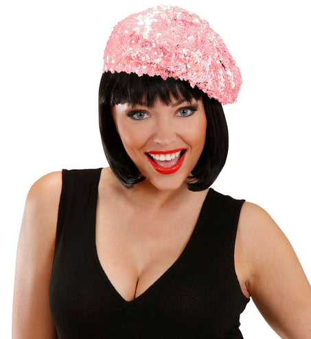 e-carnavalskleding-SYK Roze baret pailletten glitter muts