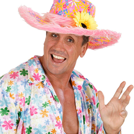 e-carnavalskleding-SYK Roze hoed Ibiza met zonnebloem