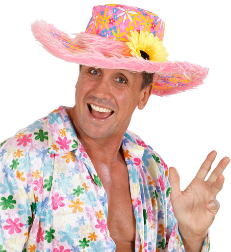 e-carnavalskleding-SYK Roze hoed Ibiza met zonnebloem