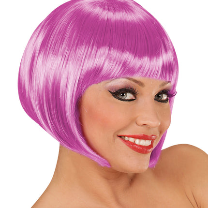 e-carnavalskleding-SYK Roze/ Magenta boblijnpruik dames