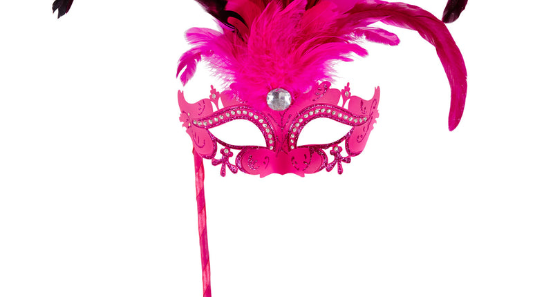 e-carnavalskleding-SYK Roze oogmasker met veren