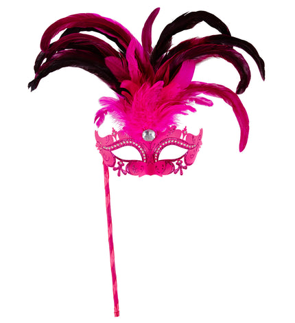 e-carnavalskleding-SYK Roze oogmasker met veren