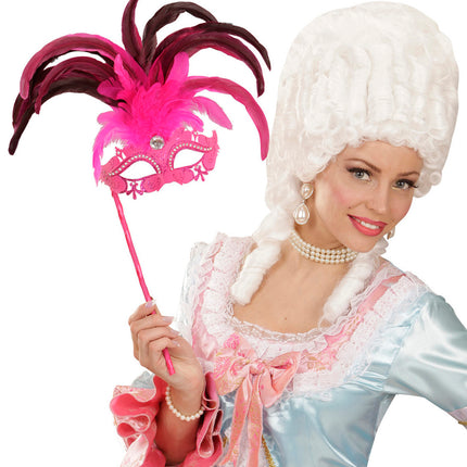 e-carnavalskleding-SYK Roze oogmasker met veren