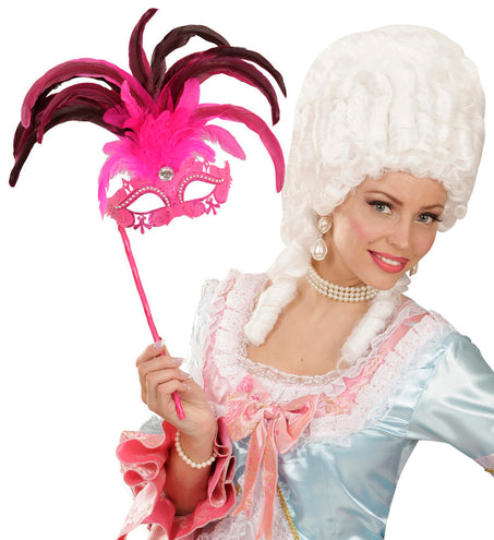 e-carnavalskleding-SYK Roze oogmasker met veren