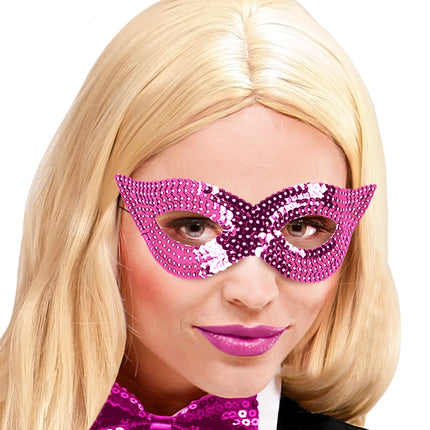 e-carnavalskleding-SYK Roze oogmasker pailletten