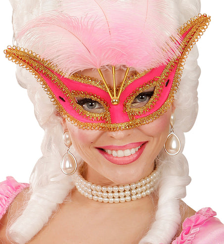 e-carnavalskleding-SYK Roze oogmaskers met veertjes