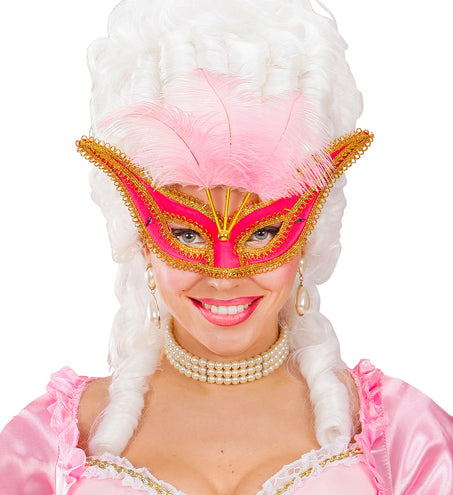 e-carnavalskleding-SYK Roze oogmaskers met veertjes