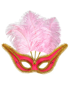 e-carnavalskleding-SYK Roze oogmaskers met veertjes