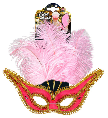 e-carnavalskleding-SYK Roze oogmaskers met veertjes