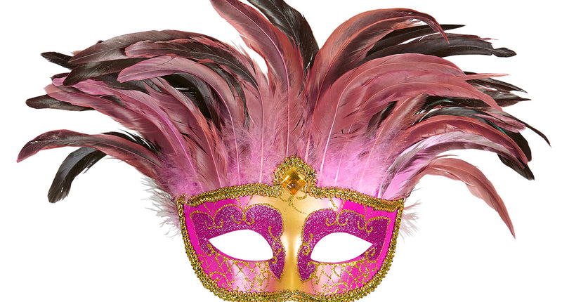 e-carnavalskleding-SYK Roze oogmaskers met veertjes