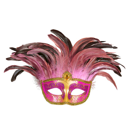 e-carnavalskleding-SYK Roze oogmaskers met veertjes