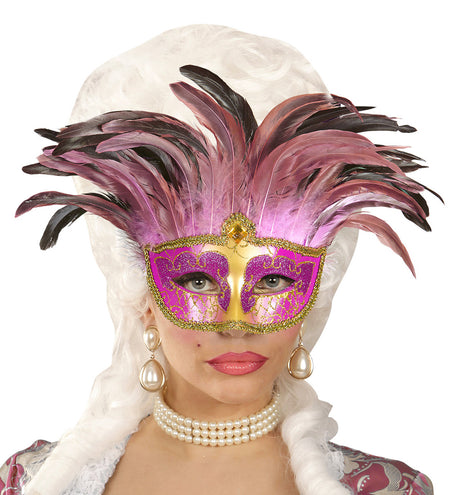 e-carnavalskleding-SYK Roze oogmaskers met veertjes