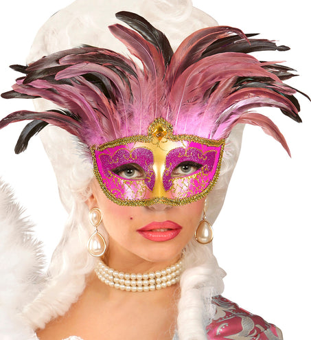 e-carnavalskleding-SYK Roze oogmaskers met veertjes