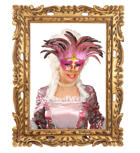 e-carnavalskleding-SYK Roze oogmaskers met veertjes