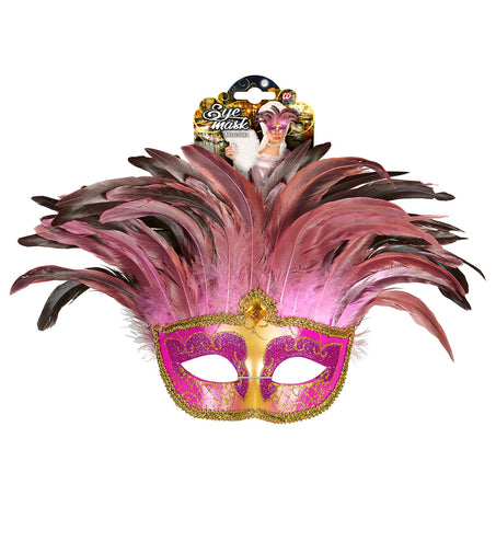 e-carnavalskleding-SYK Roze oogmaskers met veertjes