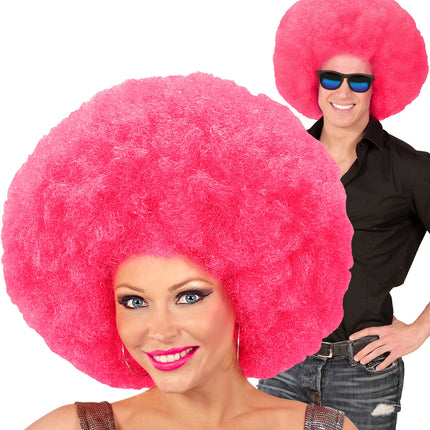 e-carnavalskleding-SYK Roze oversized Afro pruik