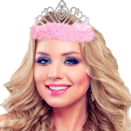 e-carnavalskleding-SYK Roze prinsessenkroon met marabou