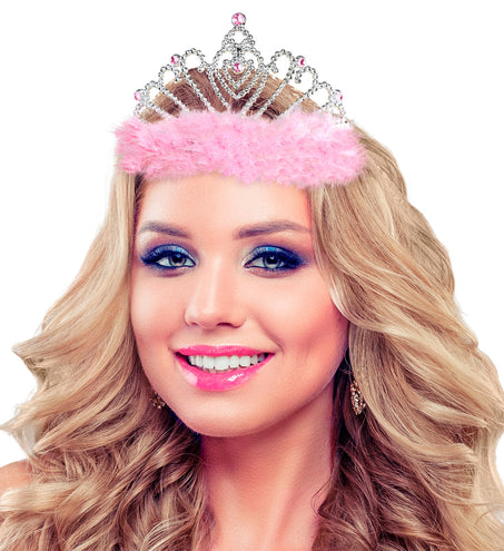 e-carnavalskleding-SYK Roze prinsessenkroon met marabou