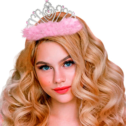 e-carnavalskleding-SYK Roze prinsessenkroon met marabou