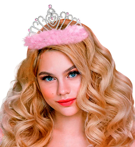 e-carnavalskleding-SYK Roze prinsessenkroon met marabou