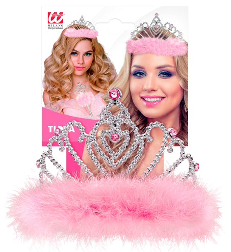 e-carnavalskleding-SYK Roze prinsessenkroon met marabou