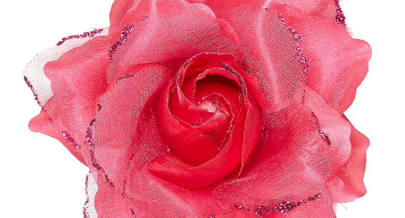 e-carnavalskleding-SYK Roze roos haarclip met glitters