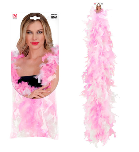 e-carnavalskleding-SYK Roze-witte boa 2-kleurig 180cm