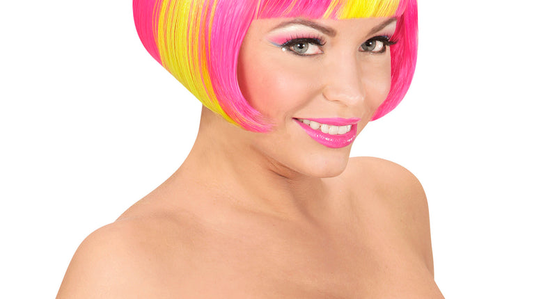 e-carnavalskleding-SYK Roze/gele neon pruik, Valentina