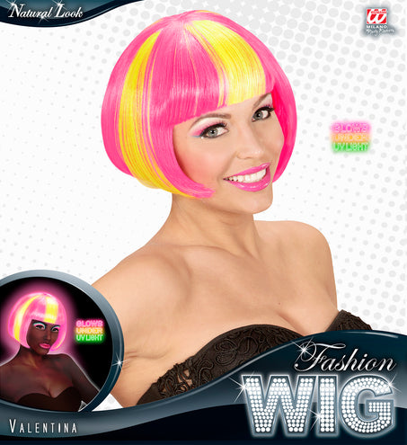 e-carnavalskleding-SYK Roze/gele neon pruik, Valentina