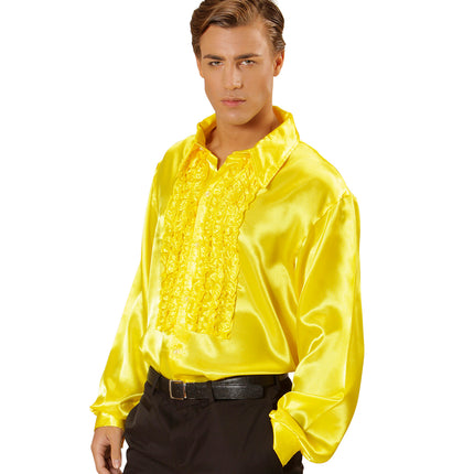 e-carnavalskleding-SYK Ruche blouse satijn geel