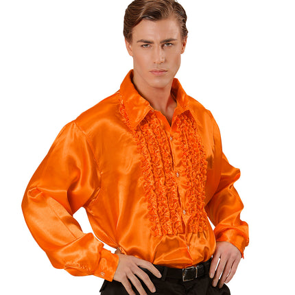 e-carnavalskleding-SYK Ruche blouse satijn oranje