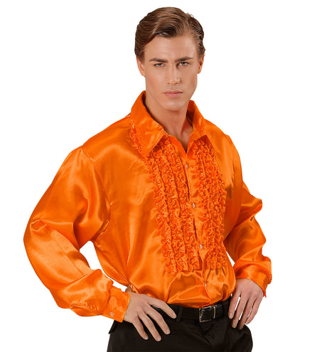 e-carnavalskleding-SYK Ruche blouse satijn oranje