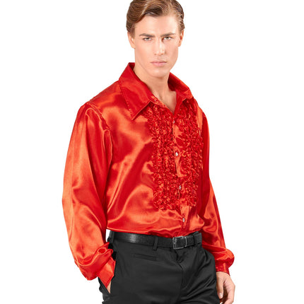 e-carnavalskleding-SYK Ruche blouse satijn rood