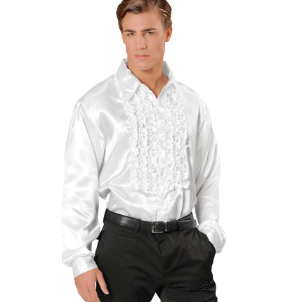 e-carnavalskleding-SYK Ruche blouse satijn wit