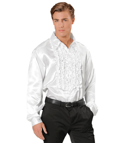 e-carnavalskleding-SYK Ruche blouse satijn wit