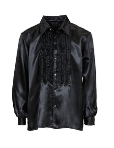 e-carnavalskleding-SYK Ruche blouse satijn zwart