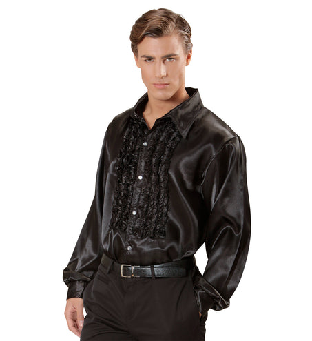 e-carnavalskleding-SYK Ruche blouse satijn zwart