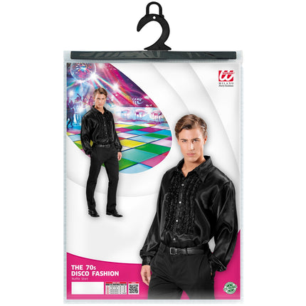 e-carnavalskleding-SYK Ruche blouse satijn zwart