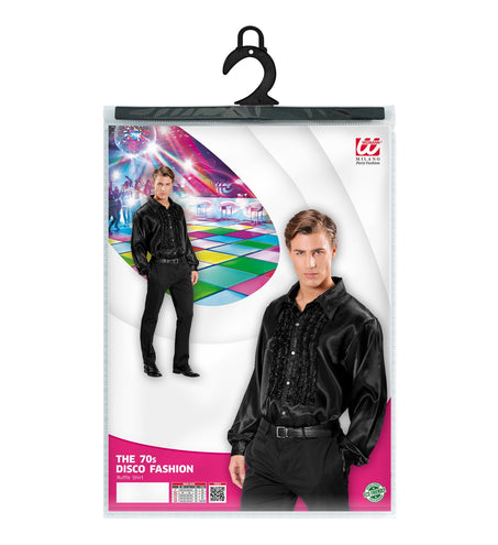 e-carnavalskleding-SYK Ruche blouse satijn zwart